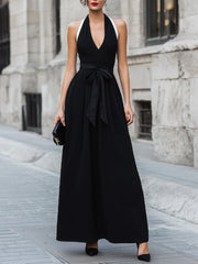 Halter Neck Tie Waist A-Line Maxi Dress