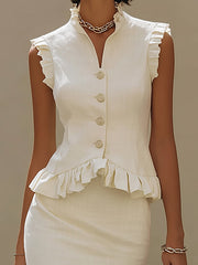 Cream White Ruffle Hem Midi Skirt Set