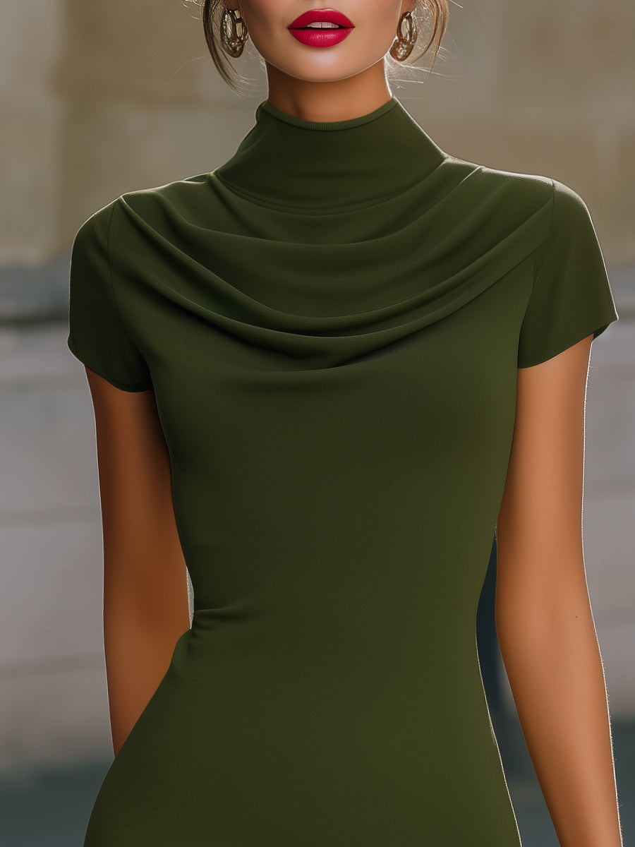 Draped High Neck Sculpted Mini Dress
