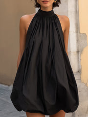 High Neck Gathered Halter Balloon Mini Dress