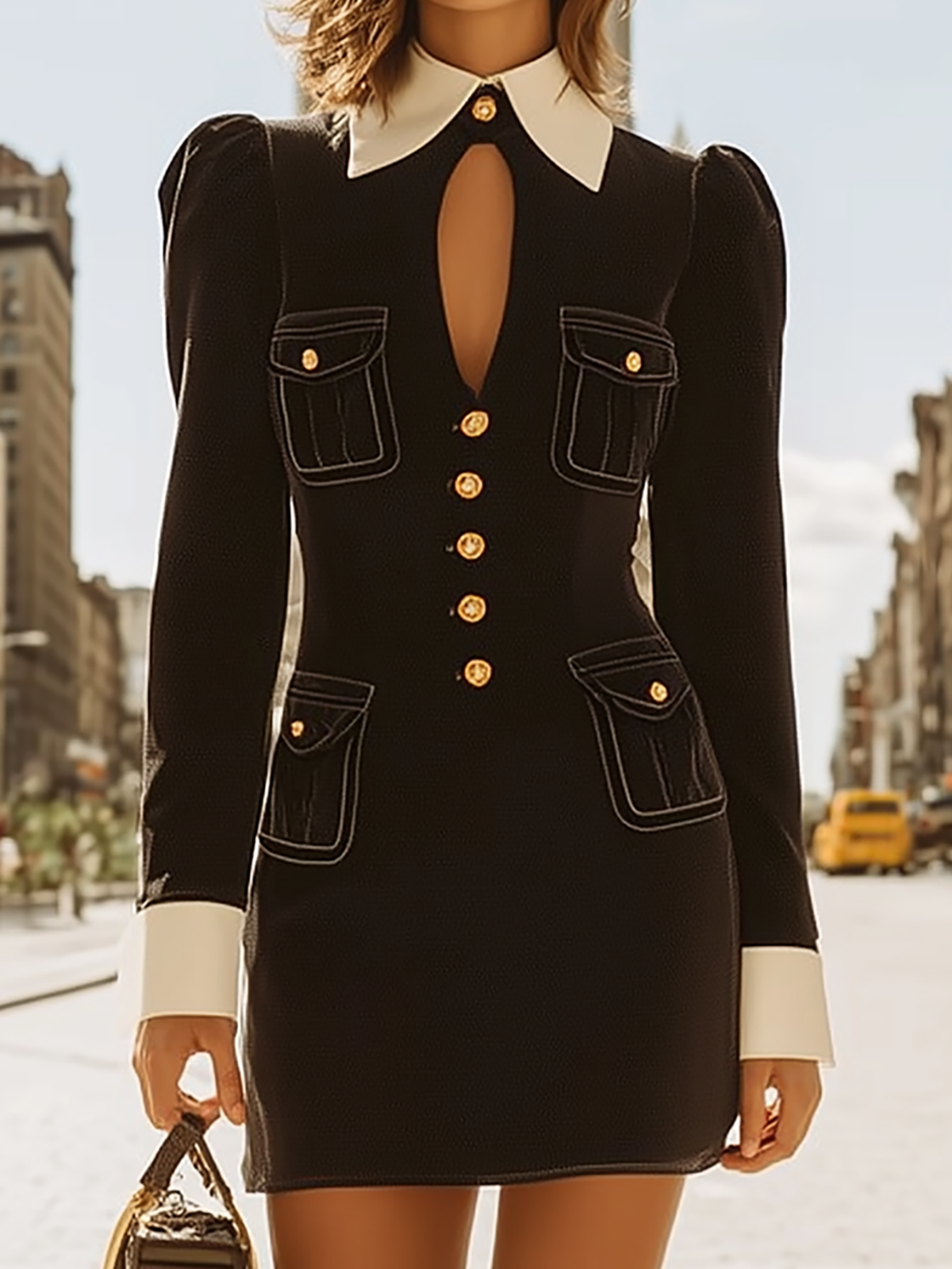 Elegant White Collar Black Bodycon Blazer Dress