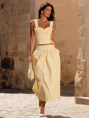 Pale Yellow Ruffle Trim Skirt Set