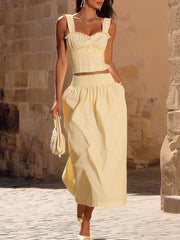 Pale Yellow Ruffle Trim Skirt Set