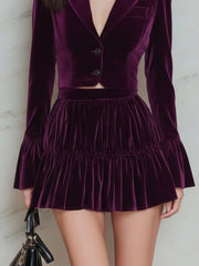 Short Blazer And Double-layered Pleated Skirt Set