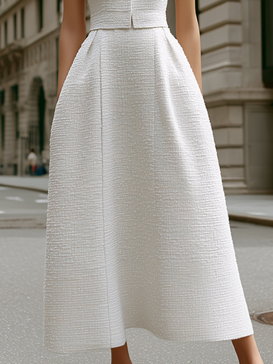Textured Sleeveless Button-Up Maxi Dress