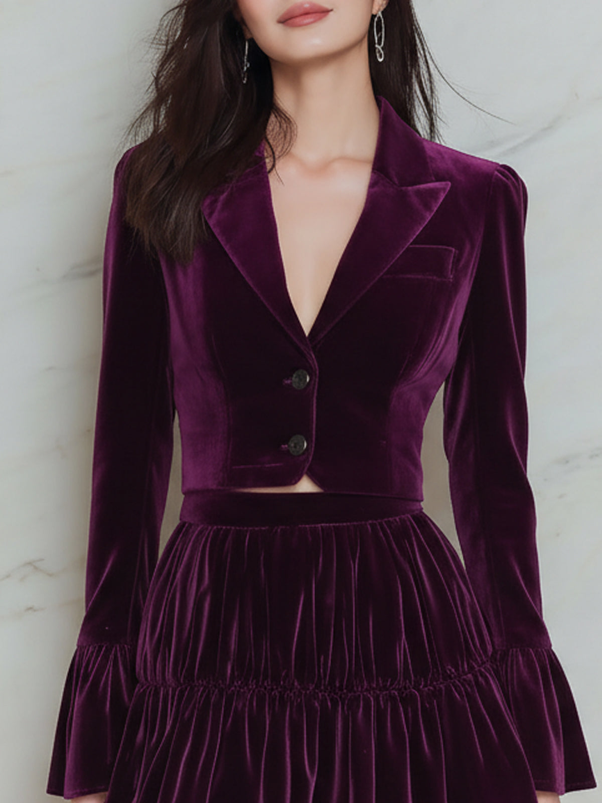 Short Blazer And Double-layered Pleated Skirt Set