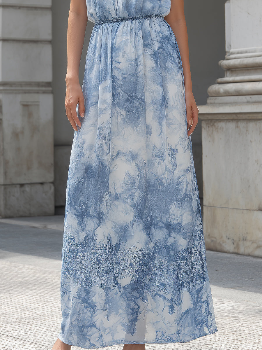 Graceful Marble Print Halter Maxi Dress