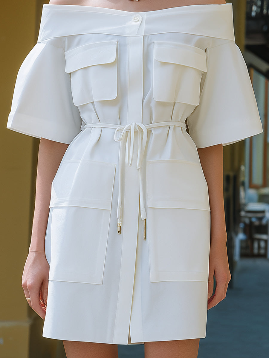 Off-Shoulder Utility Pocket Mini Dress