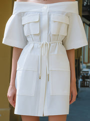 Off-Shoulder Utility Pocket Mini Dress