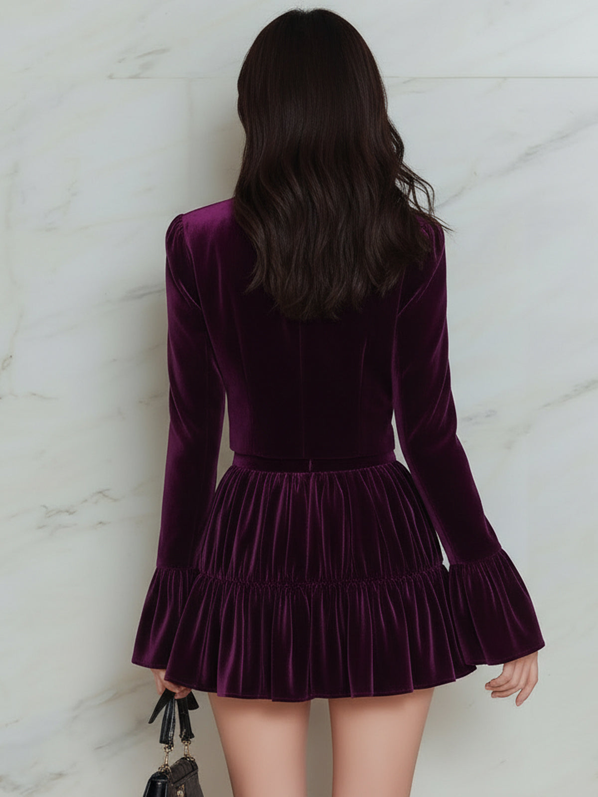Short Blazer And Double-layered Pleated Skirt Set