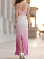 Elegant Pink Gradient Spaghetti Strap Maxi Dress
