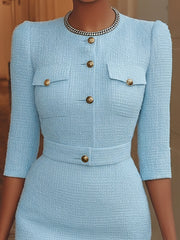 Chic Light Blue Tweed Dress