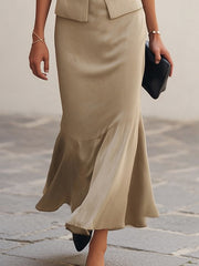 Beige Satin Mermaid Skirt Set