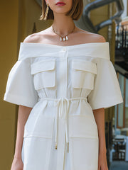 Off-Shoulder Utility Pocket Mini Dress