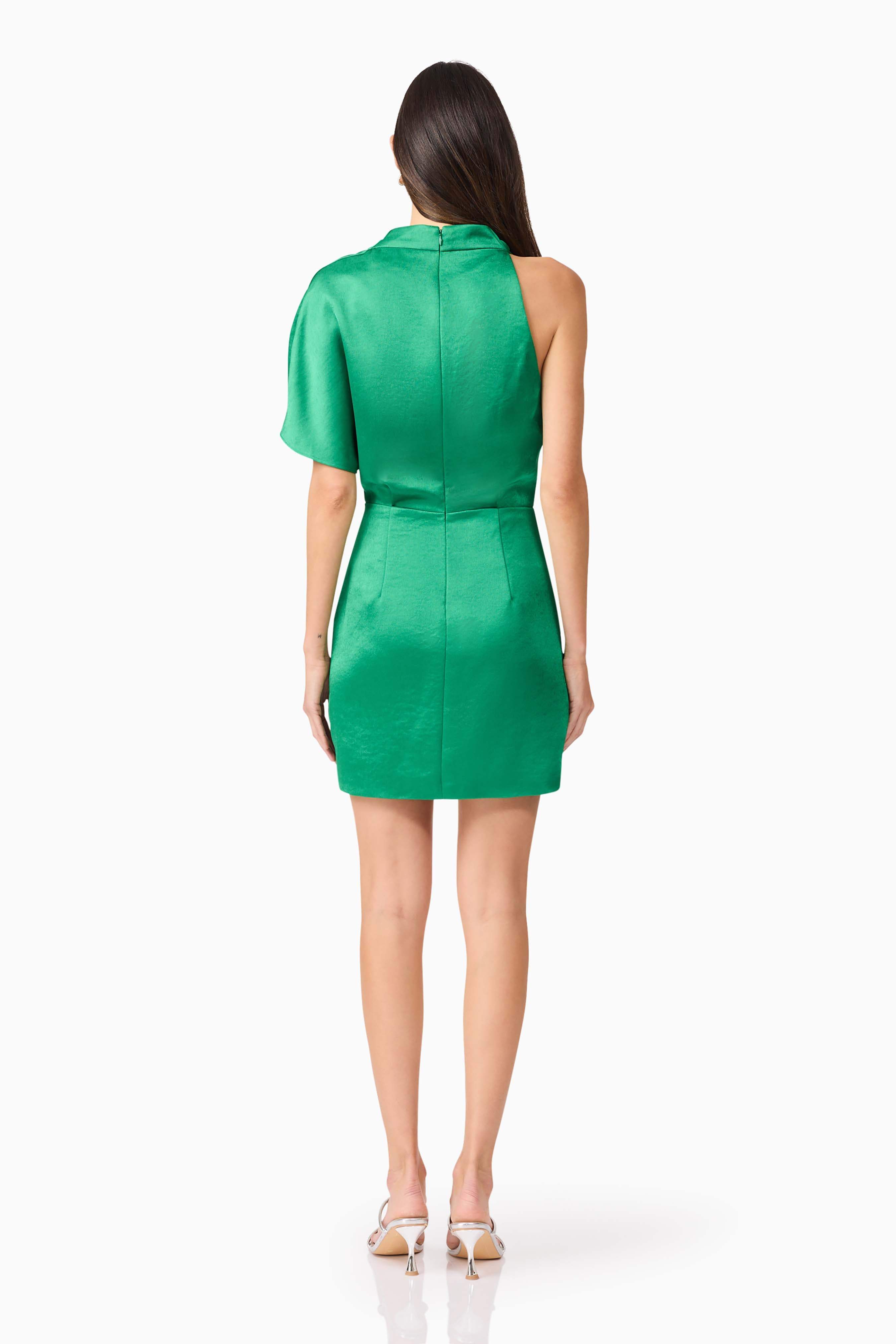 Ameera Asymmetric Mini Dress in Forest Green