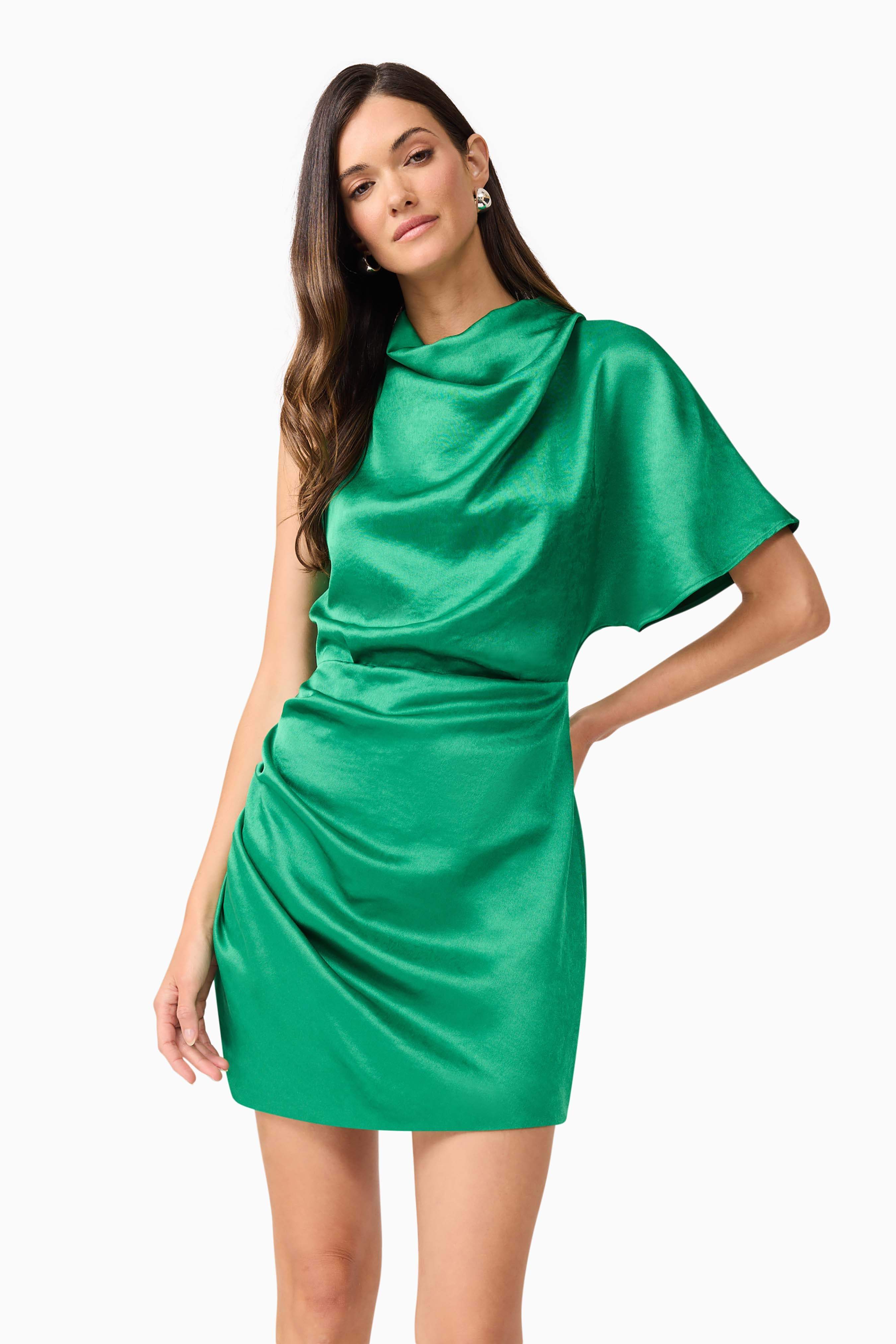 Ameera Asymmetric Mini Dress in Forest Green