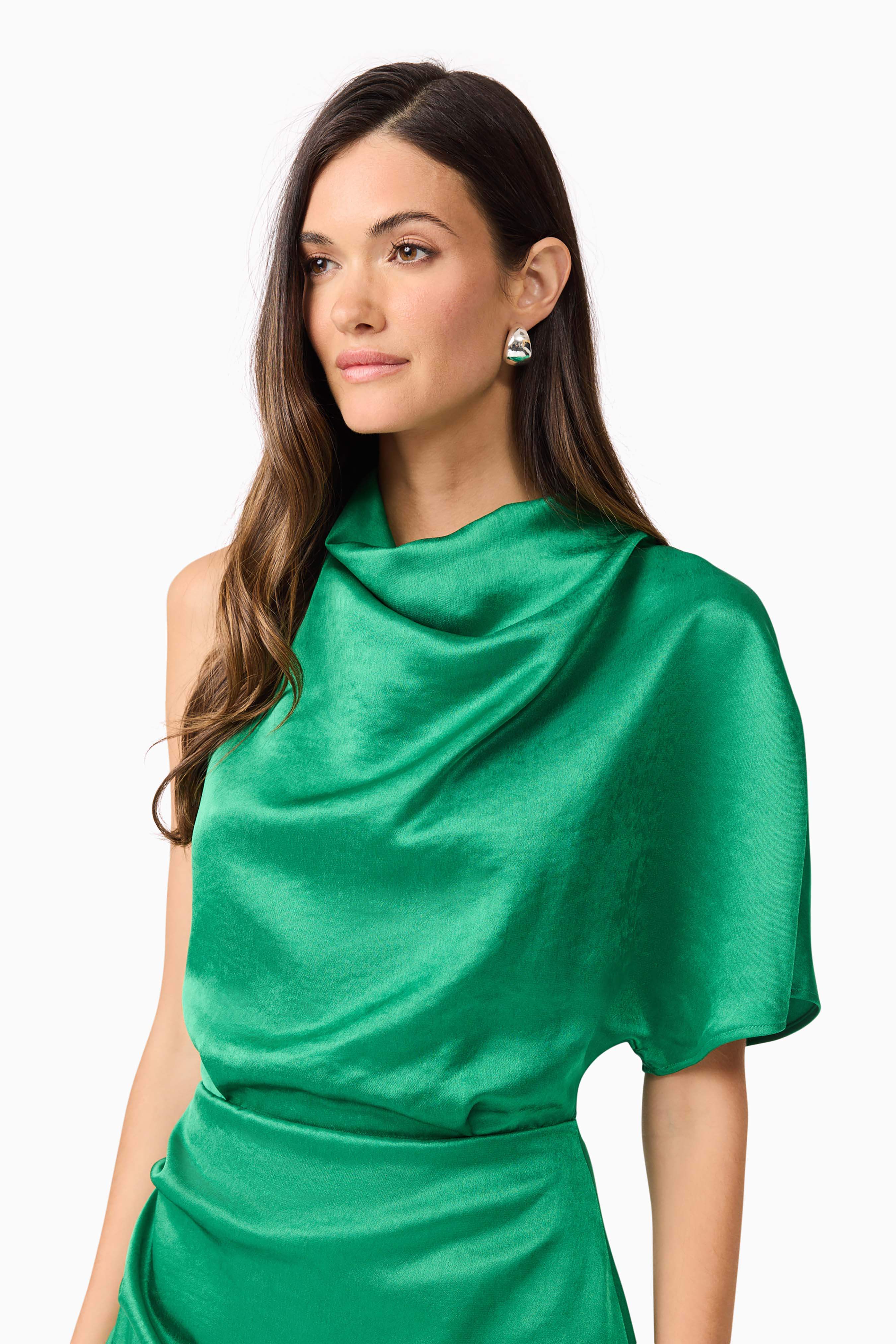 Ameera Asymmetric Mini Dress in Forest Green