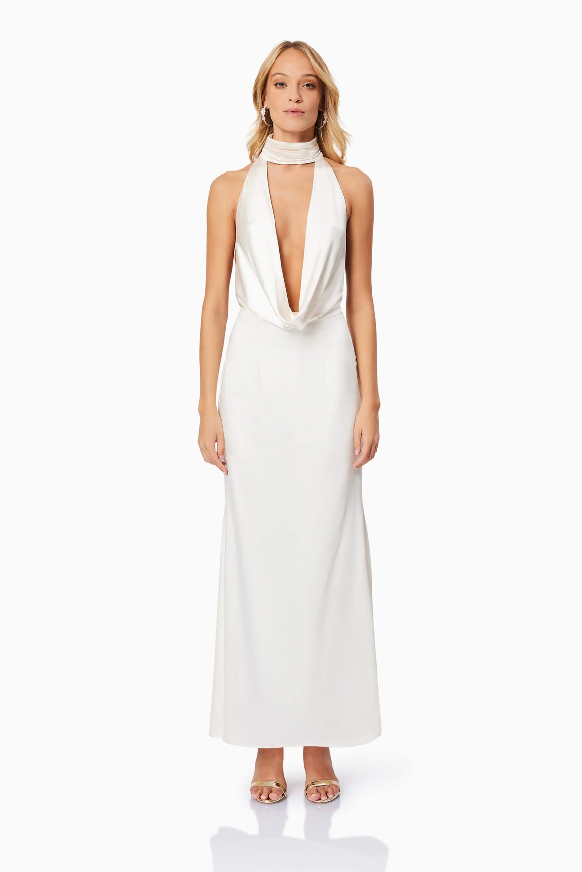 Faith Chic Deep V Maxi Dress in Pearl White