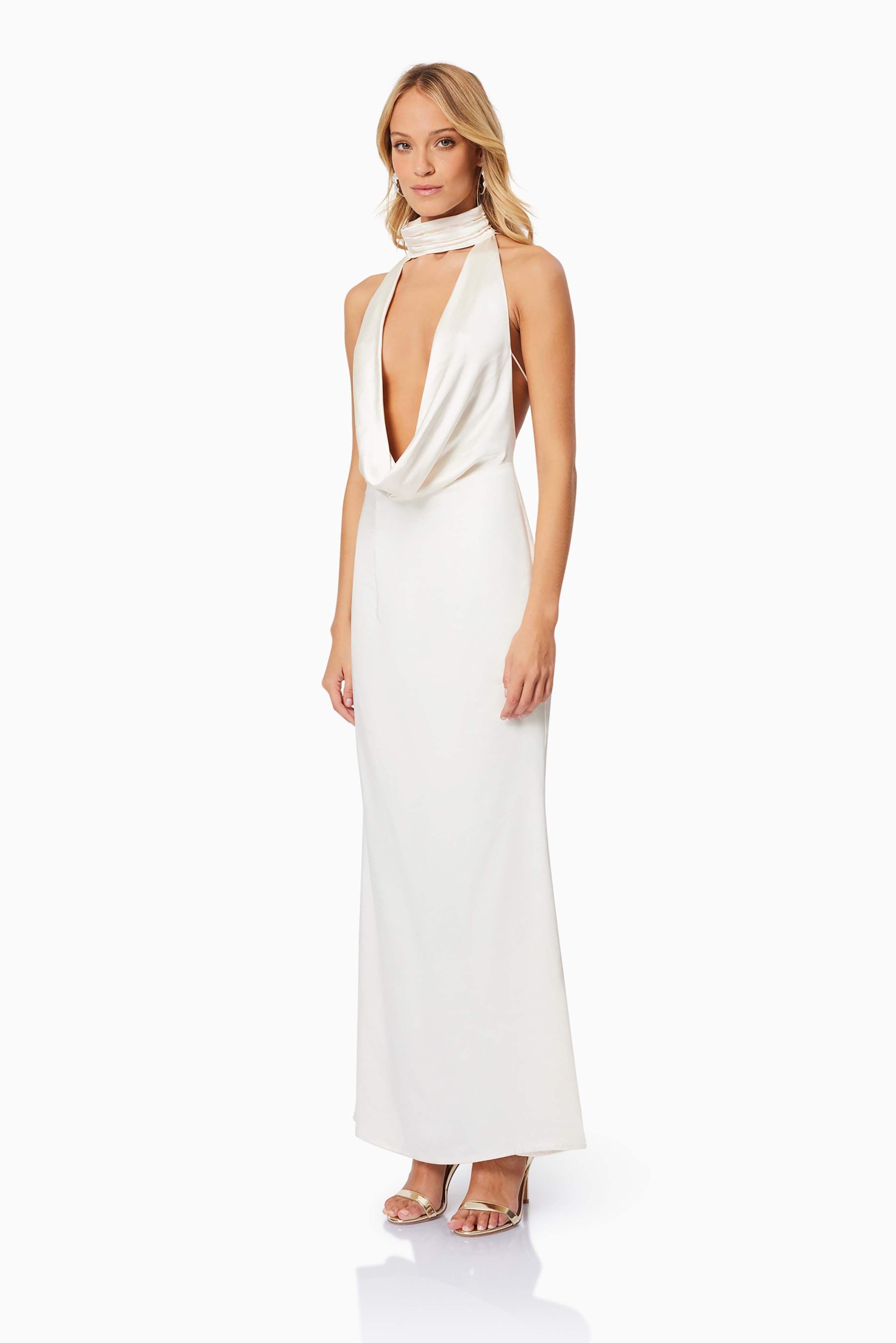 Faith Chic Deep V Maxi Dress in Pearl White