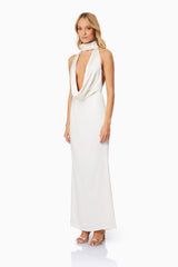 Faith Chic Deep V Maxi Dress in Pearl White