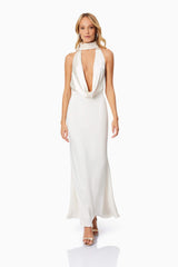 Faith Chic Deep V Maxi Dress in Pearl White
