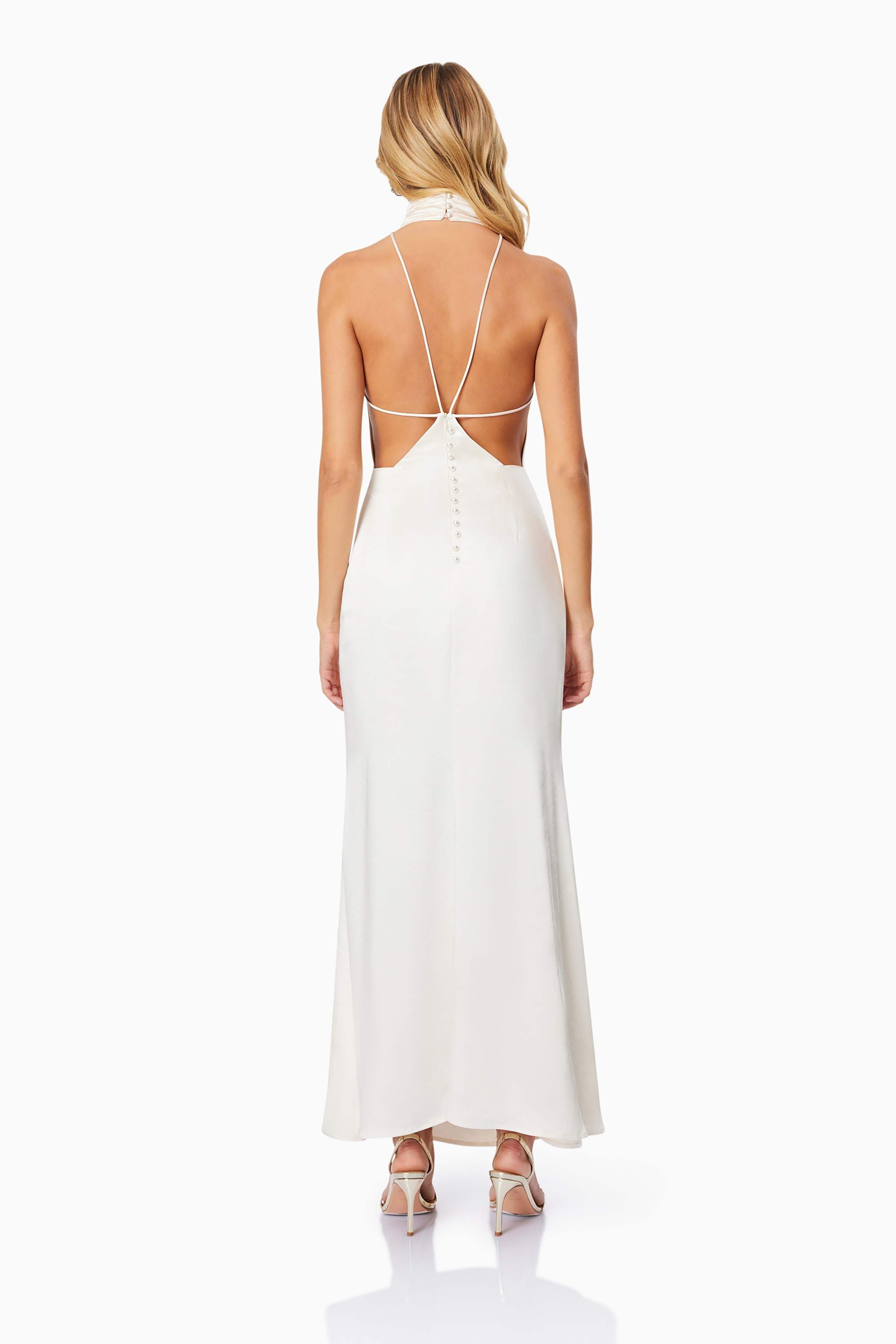 Faith Chic Deep V Maxi Dress in Pearl White