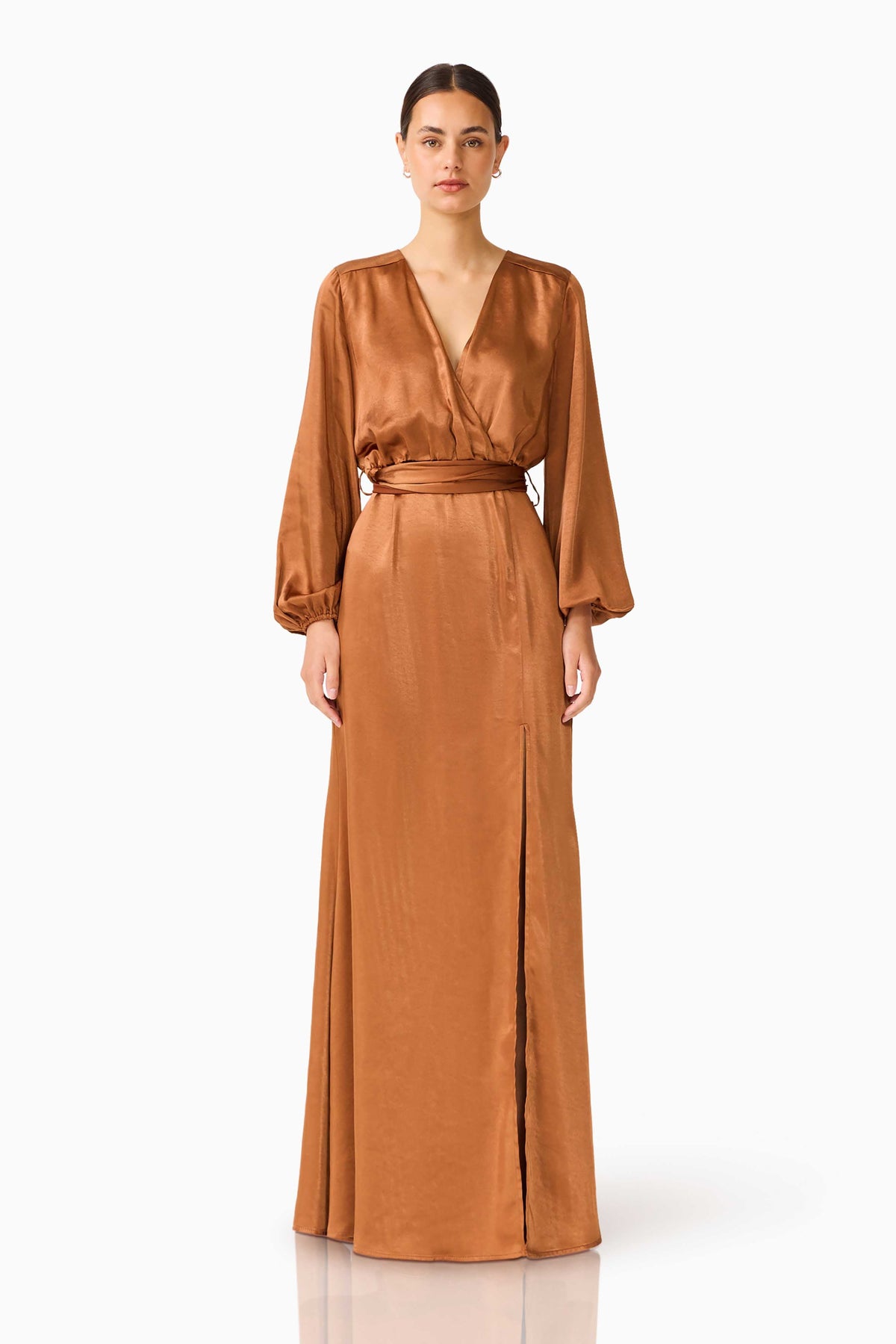 Kai Wrap Long Sleeve Maxi Dress in Mocha Brown