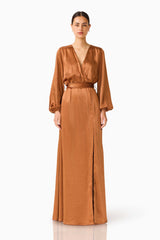 Kai Wrap Long Sleeve Maxi Dress in Mocha Brown