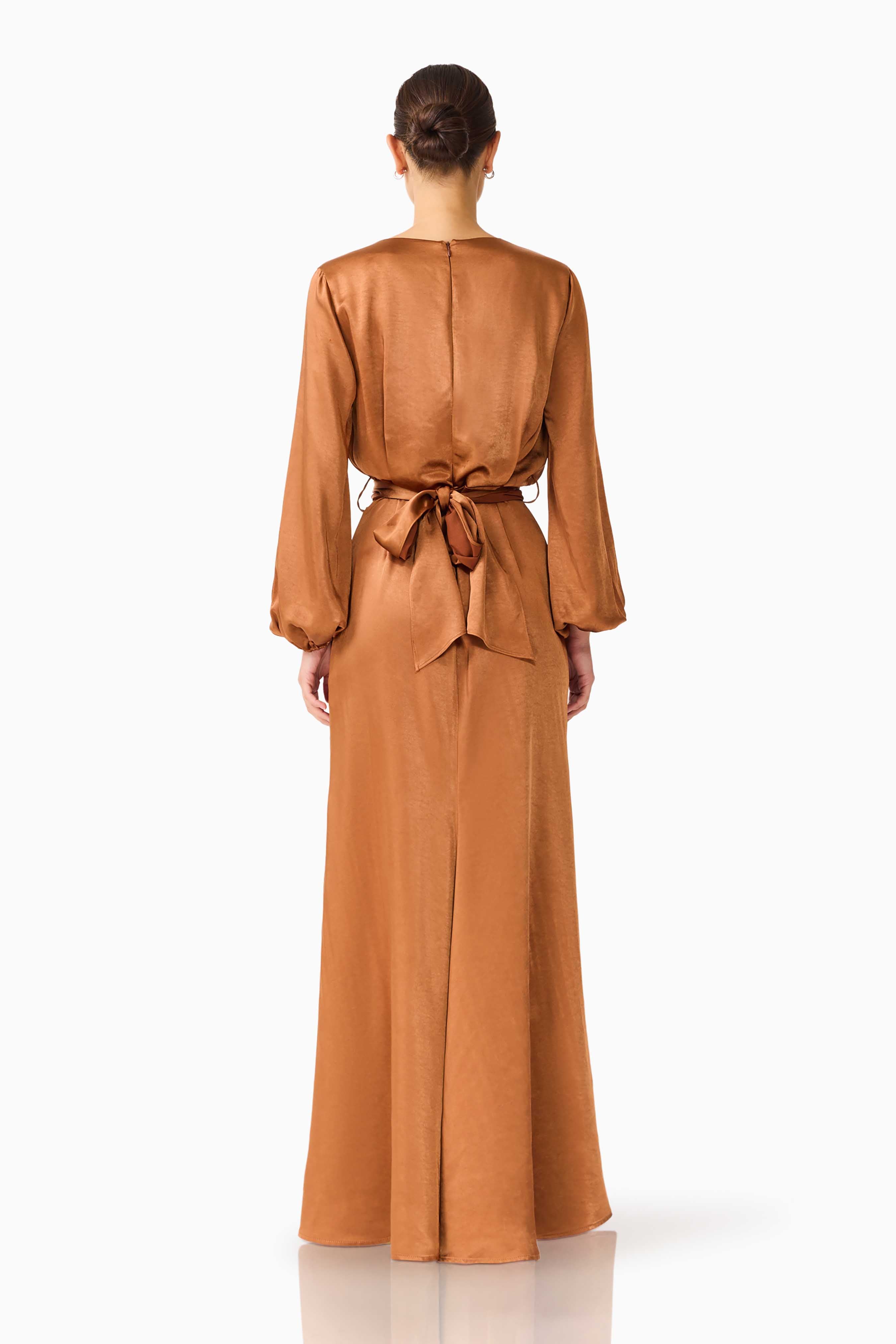 Kai Wrap Long Sleeve Maxi Dress in Mocha Brown