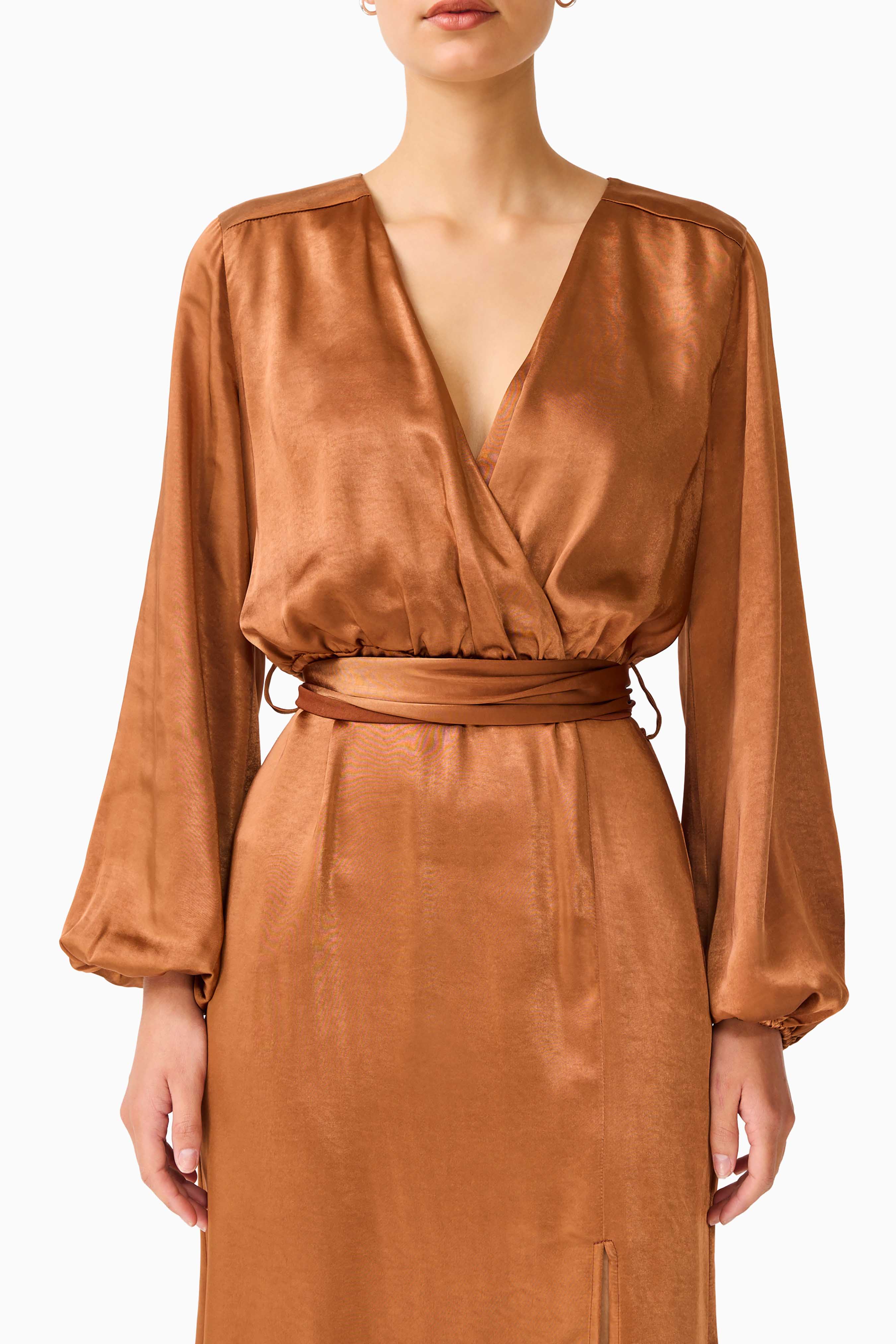 Kai Wrap Long Sleeve Maxi Dress in Mocha Brown