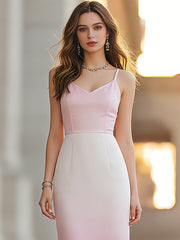 Elegant Pink Gradient Spaghetti Strap Maxi Dress