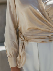 Signature Beige Satin Wrap Blouse