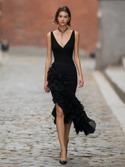 Black Chiffon Ruffle Sleeveless Midi Dress