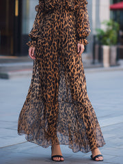 Elegant Leopard Print Off-Shoulder Chiffon Maxi Dress