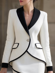 Chic Contrast Trim Tuxedo Blazer and Skirt