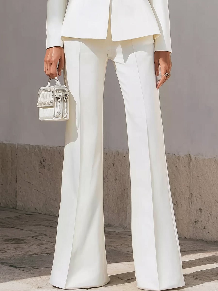 Chic White Structured Suit with Embellished Trim