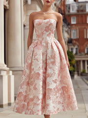 Strapless Floral Jacquard A-Line Maxi Dress
