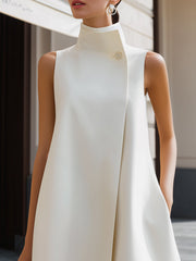 Asymmetric High-Neck Flowing A-Line Maxi Dress