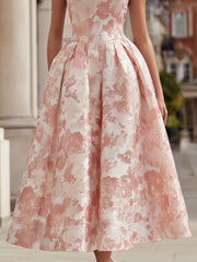 Strapless Floral Jacquard A-Line Maxi Dress