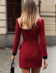 Red Tweed Dress With Black Trims