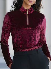 Elegant Velvet Zip-Front Turtleneck Top
