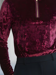 Elegant Velvet Zip-Front Turtleneck Top