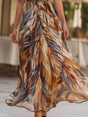 Halter V-Neck Printed Chiffon Maxi Dress