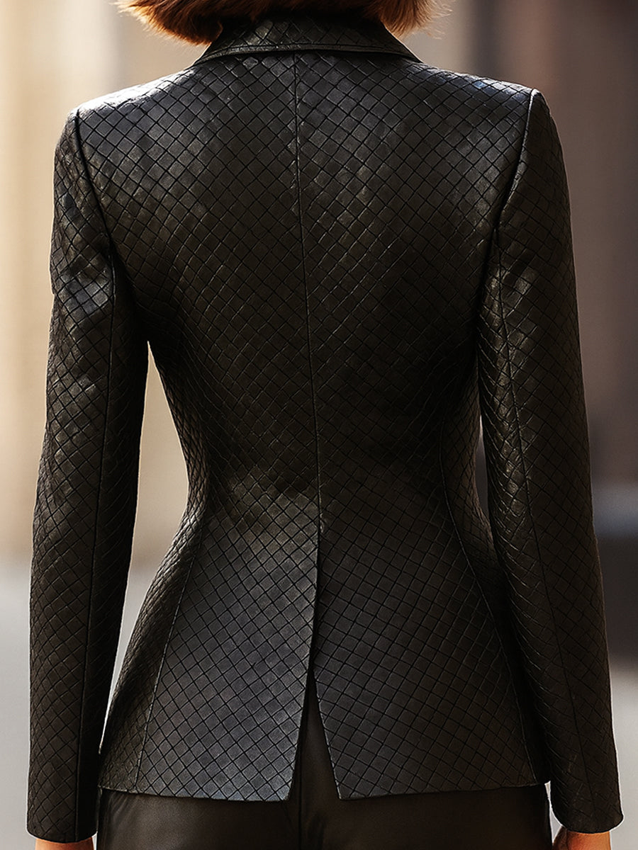 Black Woven Leather Blazer