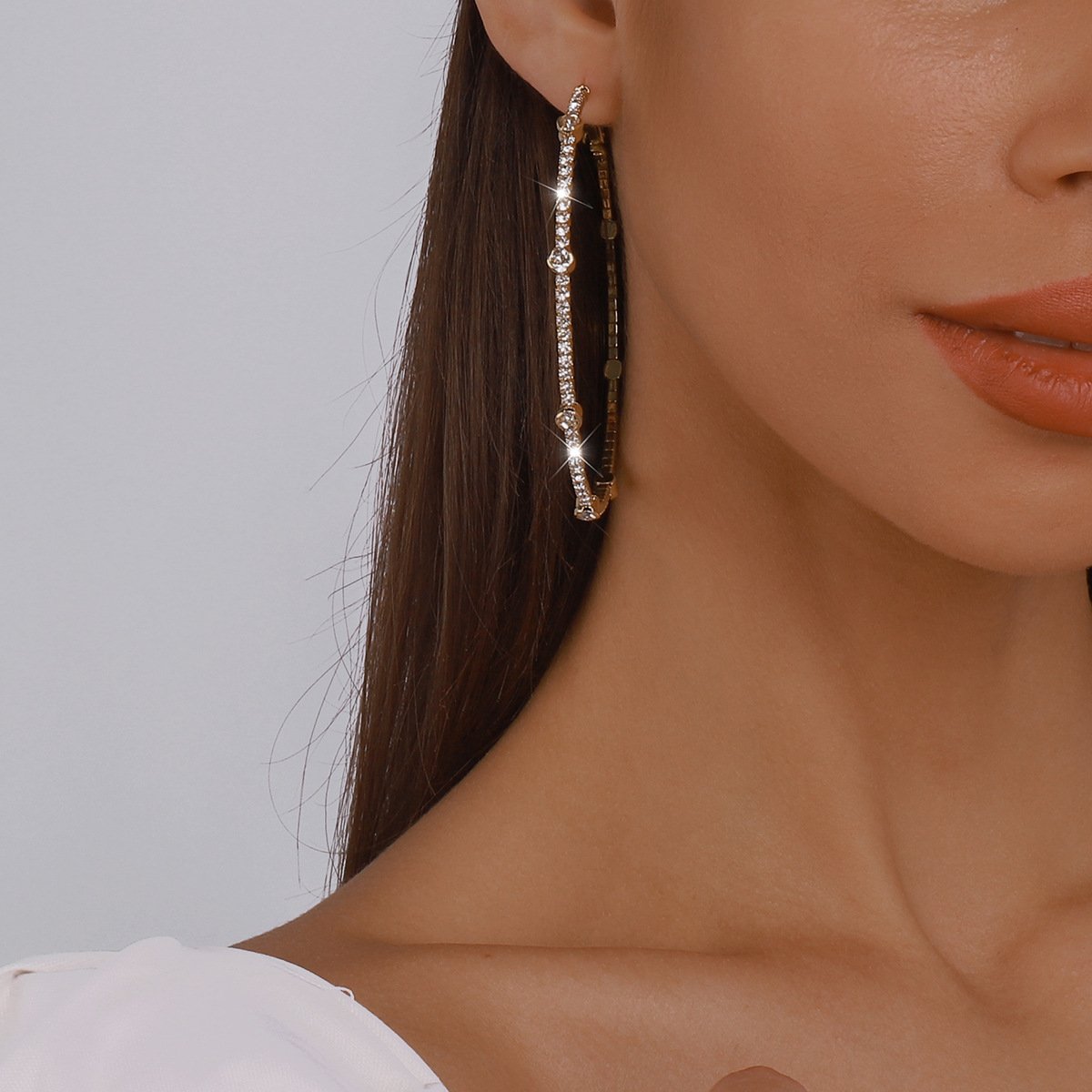Minimalist Rhinestone Hoop Earrings