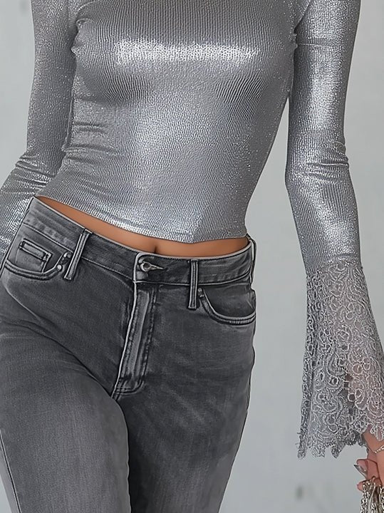 Luxury Silver Cold Shoulder Shirt