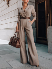 Luxury Taupe Belted Blazer Jumpsuit