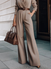 Luxury Taupe Belted Blazer Jumpsuit