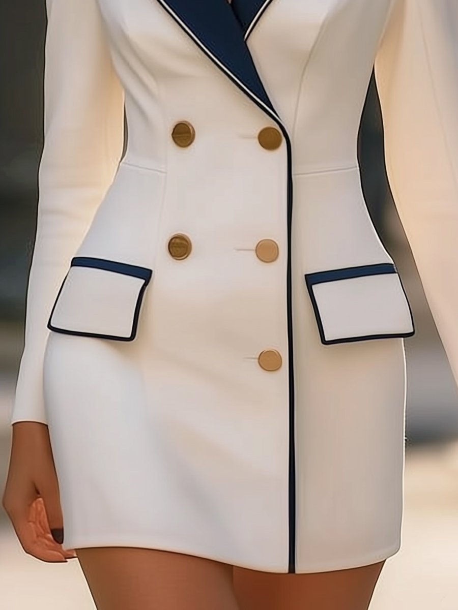 Luxury White Double-Breasted Blazer Dress