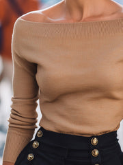 Stylish Camel Knit Off-Shoulder Top